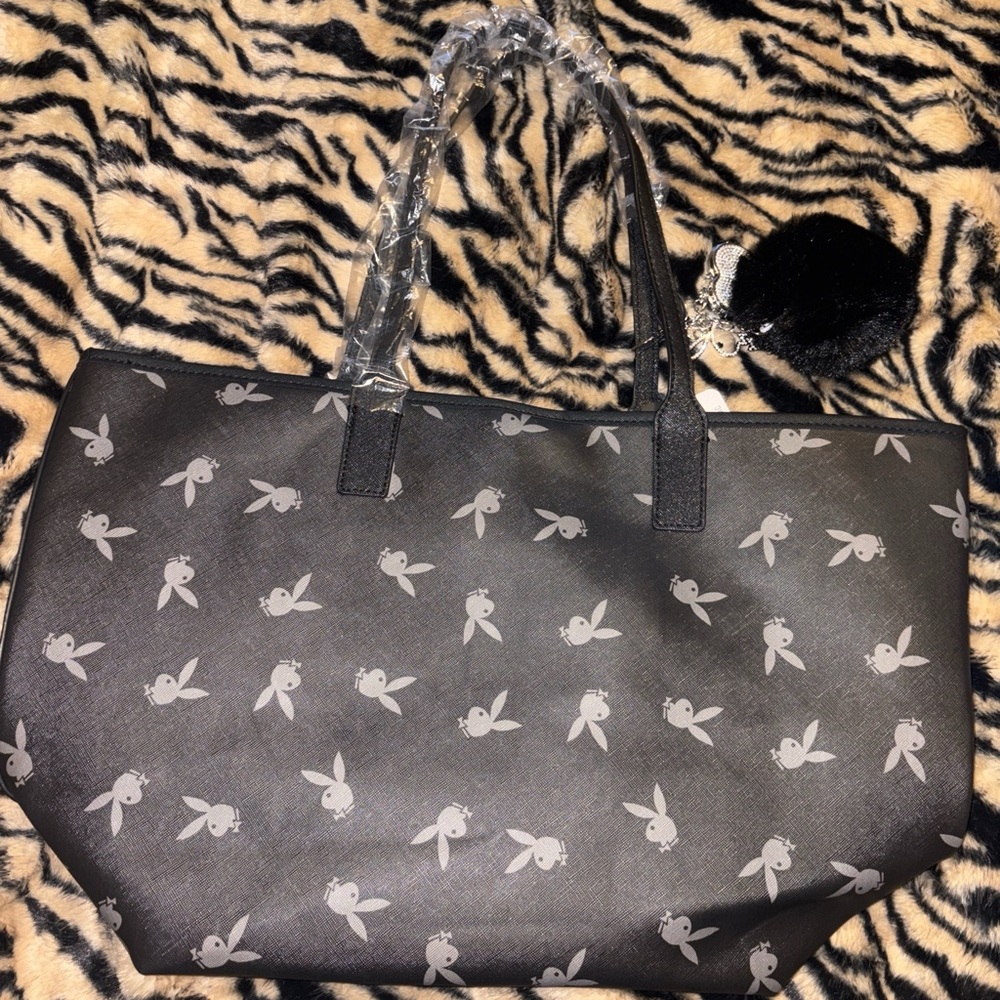 Playboy Black and Gray Tote with Heart Charm